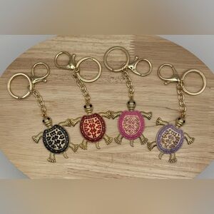 Turtle Rhinestone Enamel Gold Tone Purse Bag Charm Keychain New